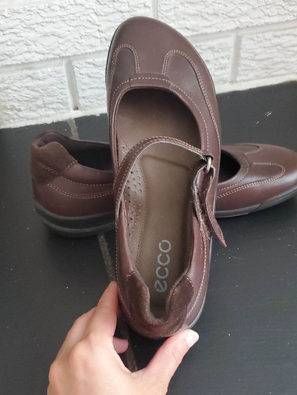 Ecco Women's Dark Brown Mary Jane Flats Sz 6.5 Career Casual Confort Active - Picture 10 of 13